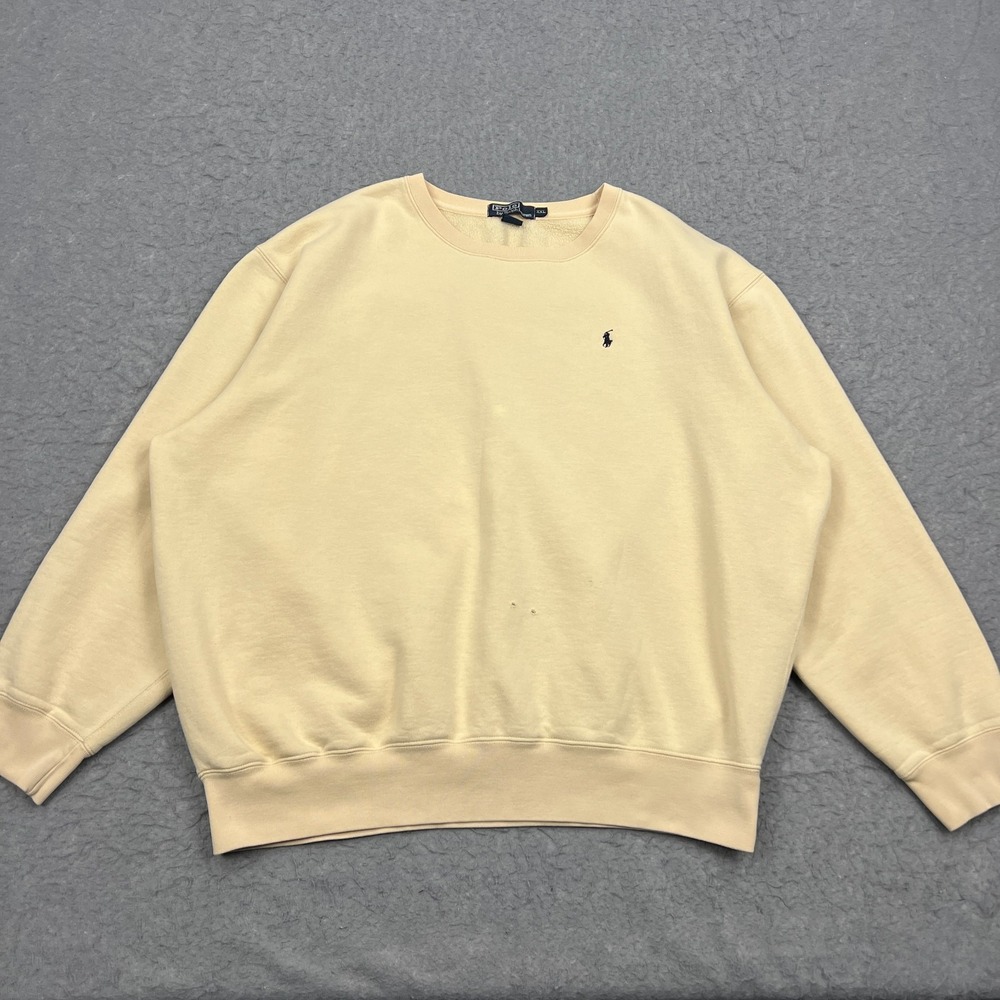 VTG Polo Ralph Lauren Sweatshirt Mens XXL Cream Grunge Pony Fleece Crew Pullover